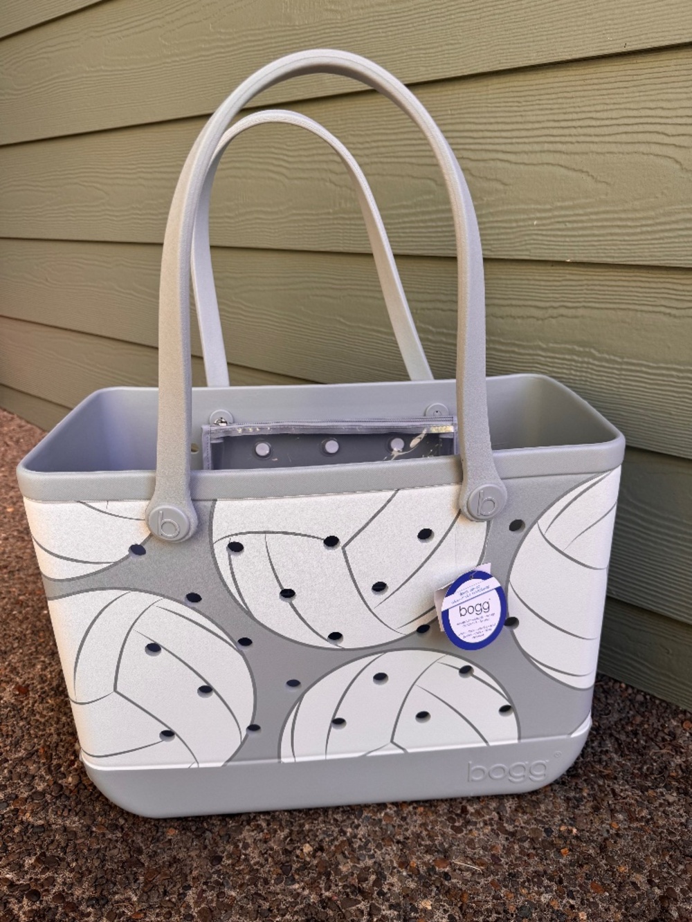Bogg Bag Original Large Volleyball Print Gray White Sports Tote NWT